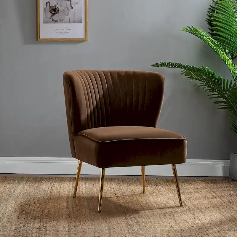 Fauteuil d'appoint sans accoudoirs Monica pour salon, confortable avec dossier capitonné et pieds en métal par HULALA HOME