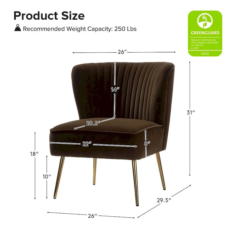 Fauteuil d'appoint sans accoudoirs Monica pour salon, confortable avec dossier capitonné et pieds en métal par HULALA HOME