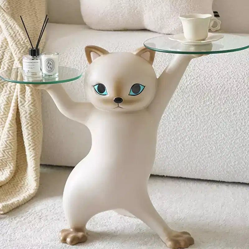 EUREKA ERGONOMIC,23H, Table d'appoint chat enchanté,23.87L x 7.87P x 19.69H,Plateau en verre