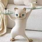 EUREKA ERGONOMIC,23H, Table d'appoint chat enchanté,23.87L x 7.87P x 19.69H,Plateau en verre