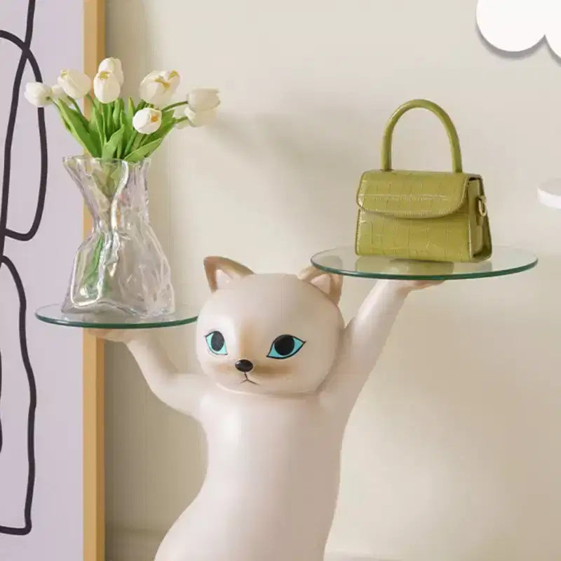 EUREKA ERGONOMIC,23H, Table d'appoint chat enchanté,23.87L x 7.87P x 19.69H,Plateau en verre