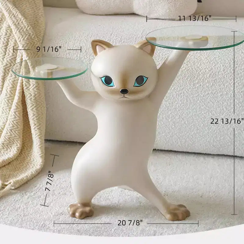 EUREKA ERGONOMIC,23H, Table d'appoint chat enchanté,23.87L x 7.87P x 19.69H,Plateau en verre