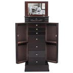 Stylish Jewelry Armoire with Mirror and Necklace Hooks - 18.5 x 12 x 42