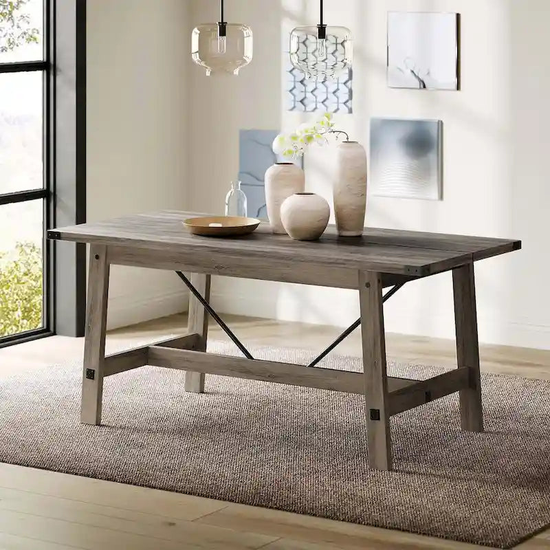 Table de salle à manger WAMPAT rustique moderne pour 6 personnes