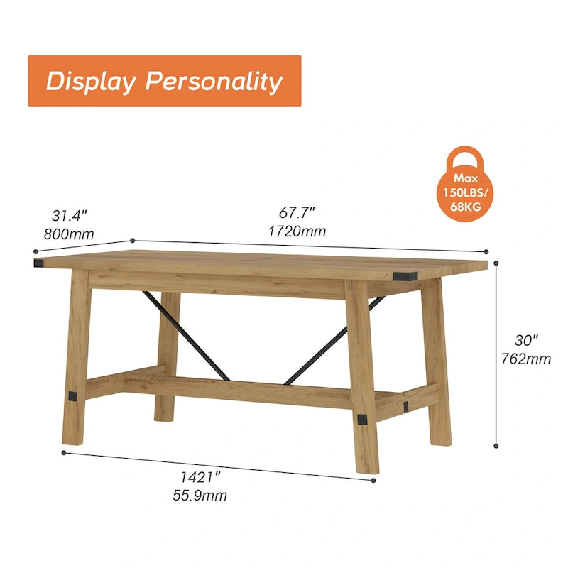 Table de salle à manger WAMPAT rustique moderne pour 6 personnes