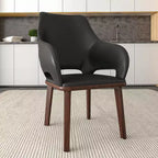 Chaise de salle à manger en cuir Vivara Collection avec base en bois d'hévéa et assise et dossier rembourrés, chaise d'appoint moderne pour salles à manger