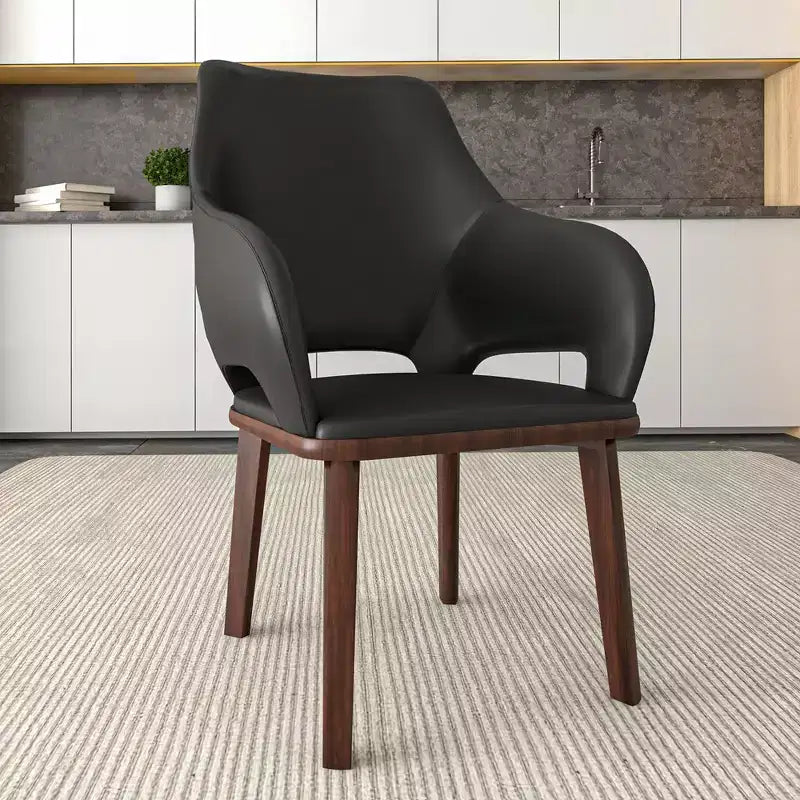 Chaise de salle à manger en cuir Vivara Collection avec base en bois d'hévéa et assise et dossier rembourrés, chaise d'appoint moderne pour salles à manger