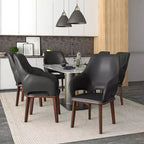 Chaise de salle à manger en cuir Vivara Collection avec base en bois d'hévéa et assise et dossier rembourrés, chaise d'appoint moderne pour salles à manger