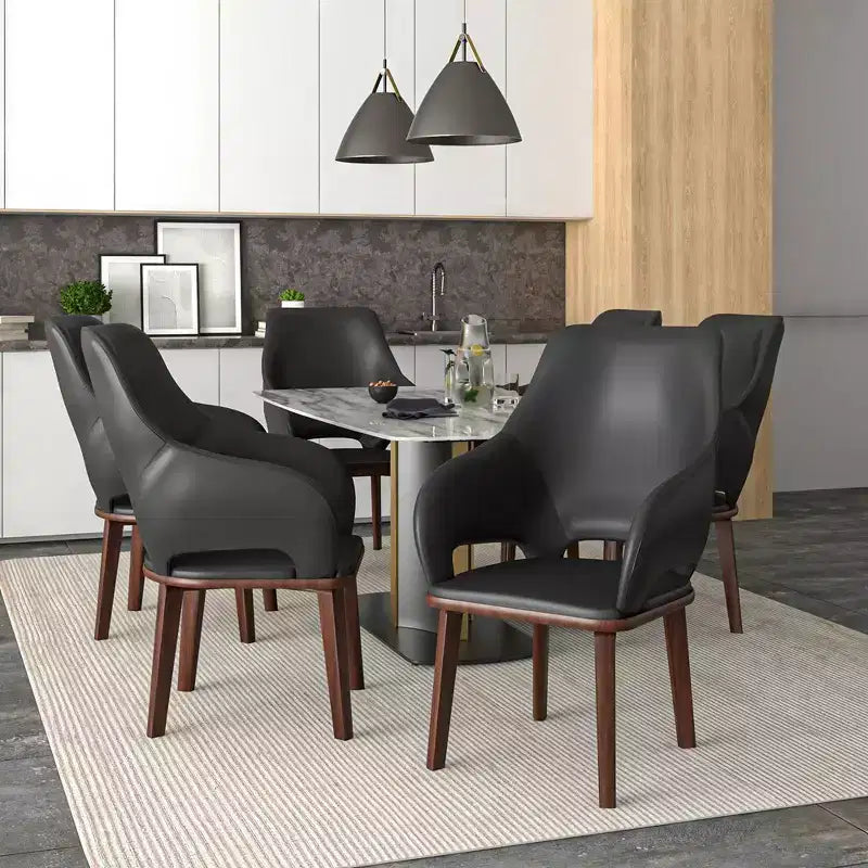 Chaise de salle à manger en cuir Vivara Collection avec base en bois d'hévéa et assise et dossier rembourrés, chaise d'appoint moderne pour salles à manger