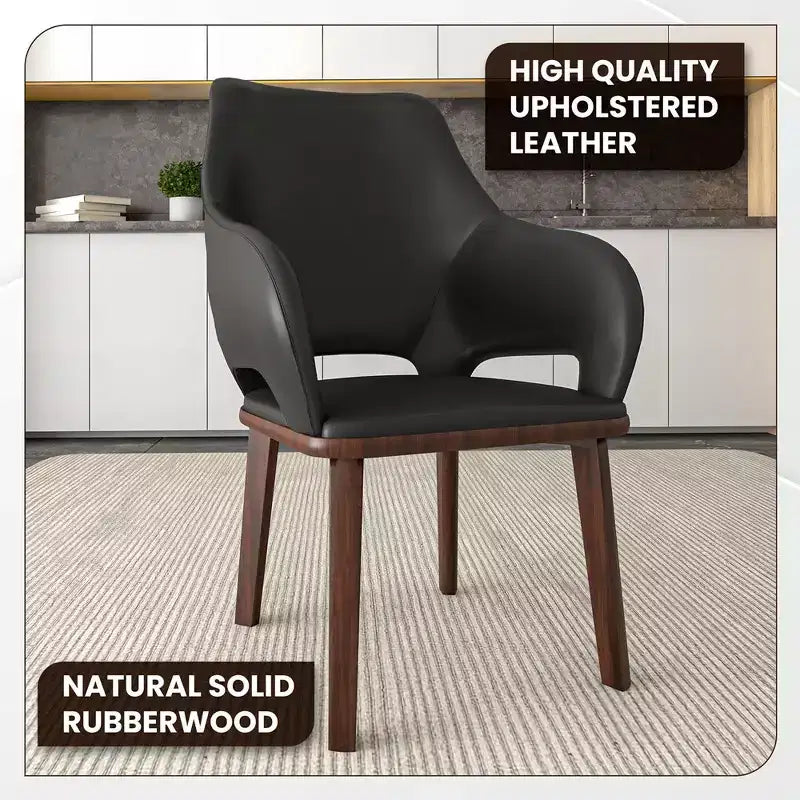 Chaise de salle à manger en cuir Vivara Collection avec base en bois d'hévéa et assise et dossier rembourrés, chaise d'appoint moderne pour salles à manger
