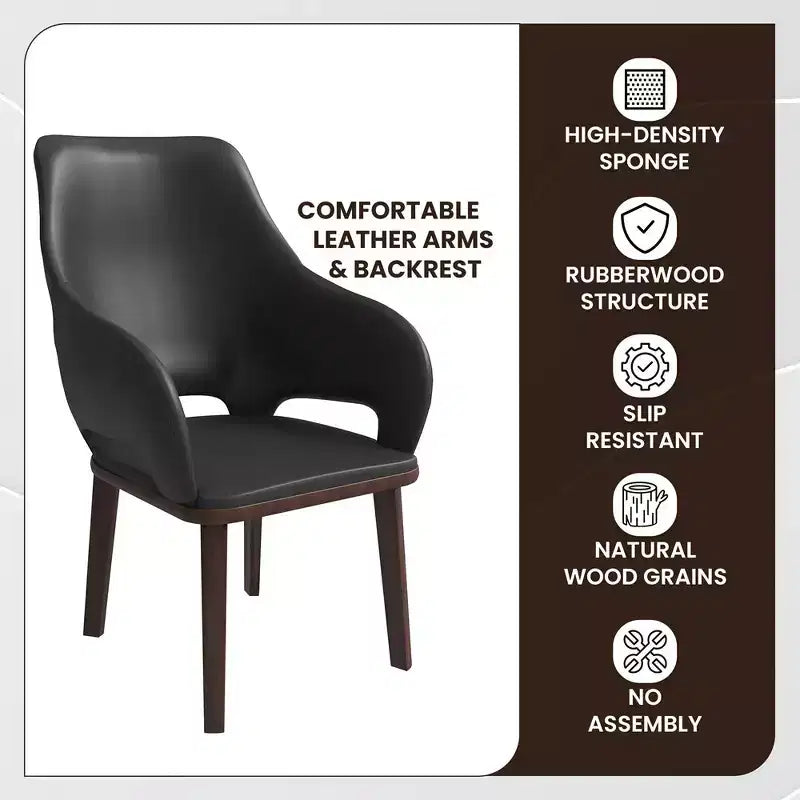 Chaise de salle à manger en cuir Vivara Collection avec base en bois d'hévéa et assise et dossier rembourrés, chaise d'appoint moderne pour salles à manger