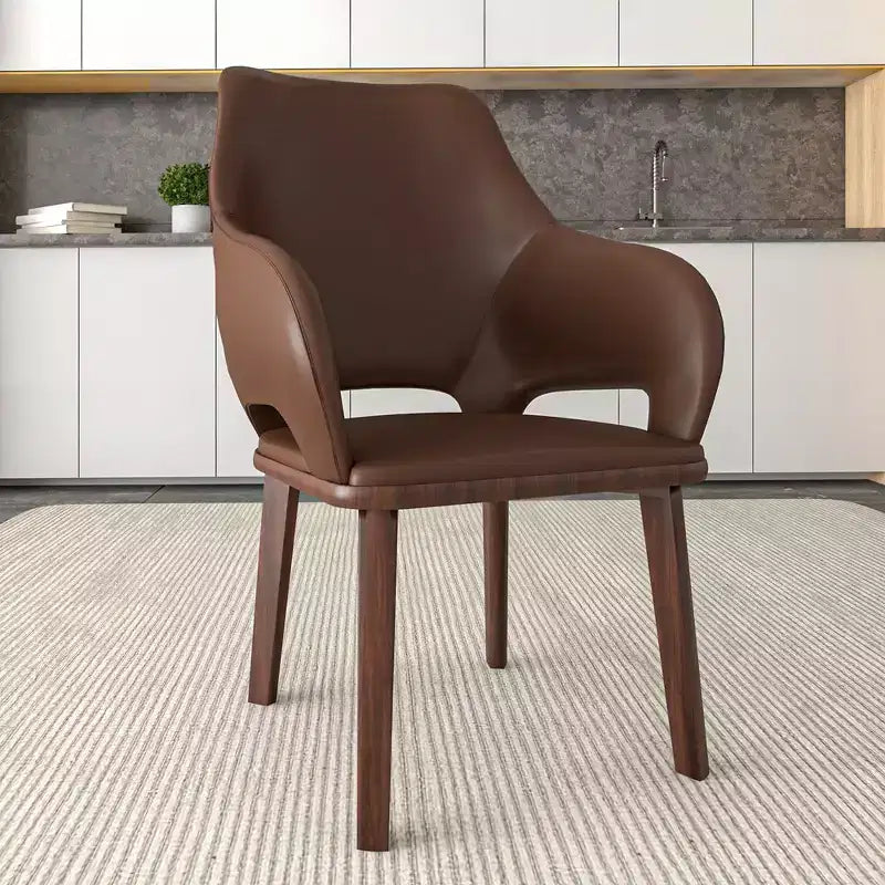 Chaise de salle à manger en cuir Vivara Collection avec base en bois d'hévéa et assise et dossier rembourrés, chaise d'appoint moderne pour salles à manger