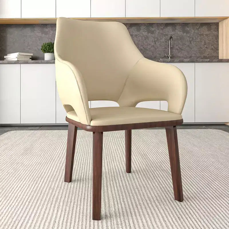 Chaise de salle à manger en cuir Vivara Collection avec base en bois d'hévéa et assise et dossier rembourrés, chaise d'appoint moderne pour salles à manger