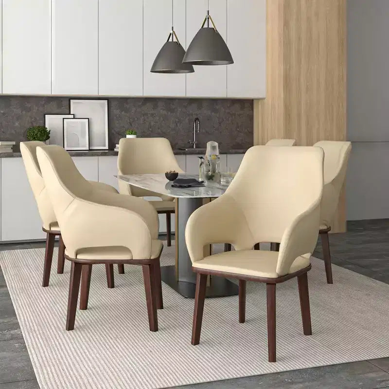 Chaise de salle à manger en cuir Vivara Collection avec base en bois d'hévéa et assise et dossier rembourrés, chaise d'appoint moderne pour salles à manger
