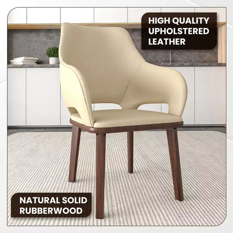 Chaise de salle à manger en cuir Vivara Collection avec base en bois d'hévéa et assise et dossier rembourrés, chaise d'appoint moderne pour salles à manger