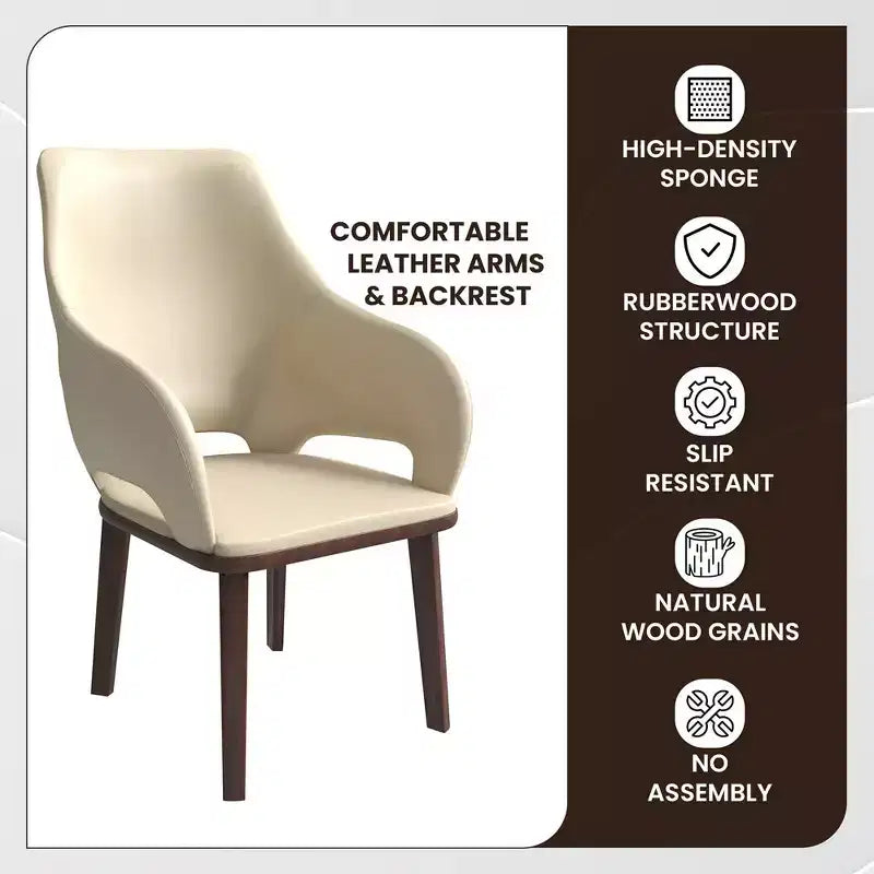 Chaise de salle à manger en cuir Vivara Collection avec base en bois d'hévéa et assise et dossier rembourrés, chaise d'appoint moderne pour salles à manger