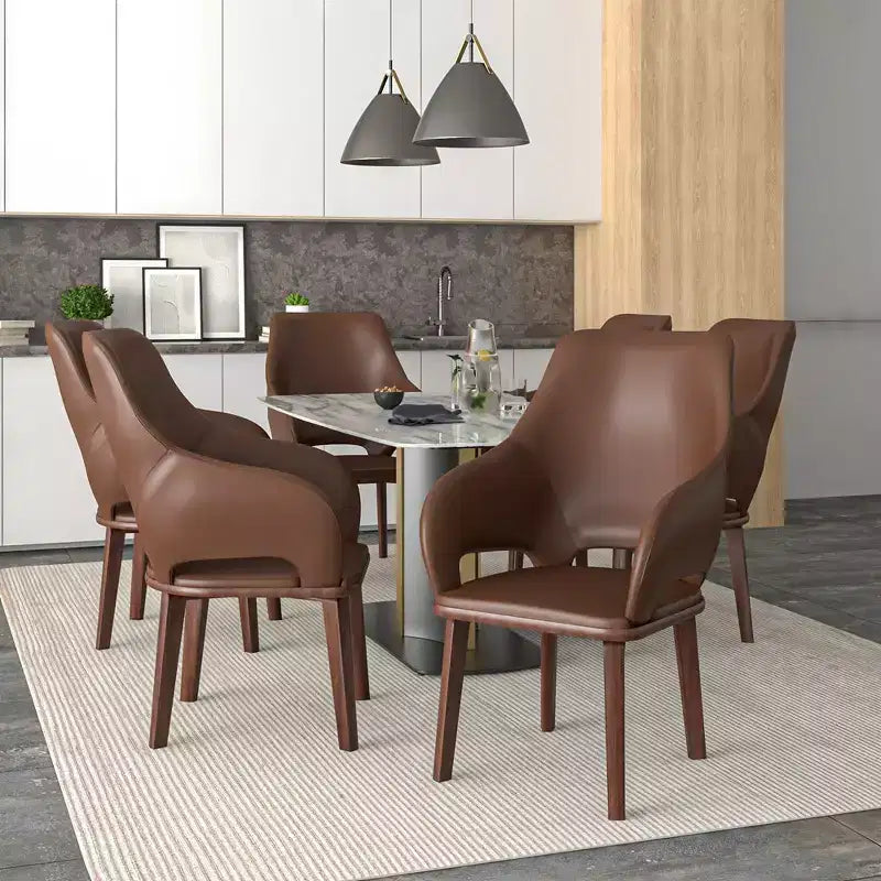 Chaise de salle à manger en cuir Vivara Collection avec base en bois d'hévéa et assise et dossier rembourrés, chaise d'appoint moderne pour salles à manger