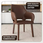 Chaise de salle à manger en cuir Vivara Collection avec base en bois d'hévéa et assise et dossier rembourrés, chaise d'appoint moderne pour salles à manger