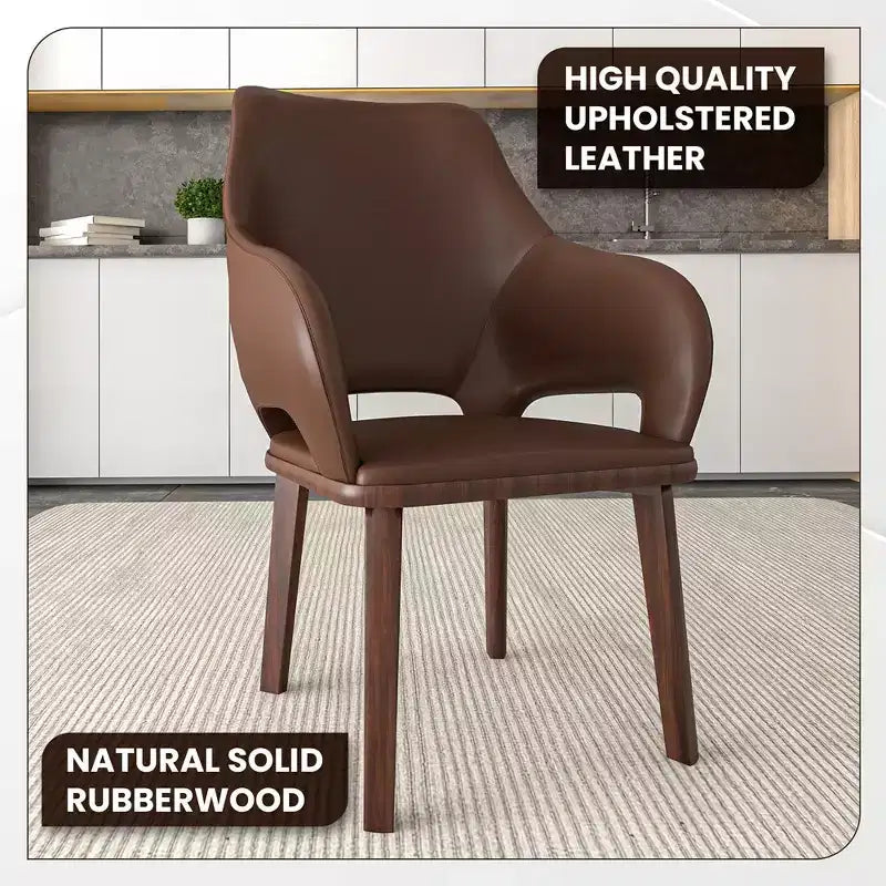 Chaise de salle à manger en cuir Vivara Collection avec base en bois d'hévéa et assise et dossier rembourrés, chaise d'appoint moderne pour salles à manger