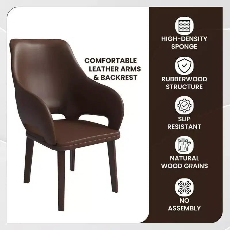 Chaise de salle à manger en cuir Vivara Collection avec base en bois d'hévéa et assise et dossier rembourrés, chaise d'appoint moderne pour salles à manger