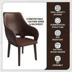 Chaise de salle à manger en cuir Vivara Collection avec base en bois d'hévéa et assise et dossier rembourrés, chaise d'appoint moderne pour salles à manger