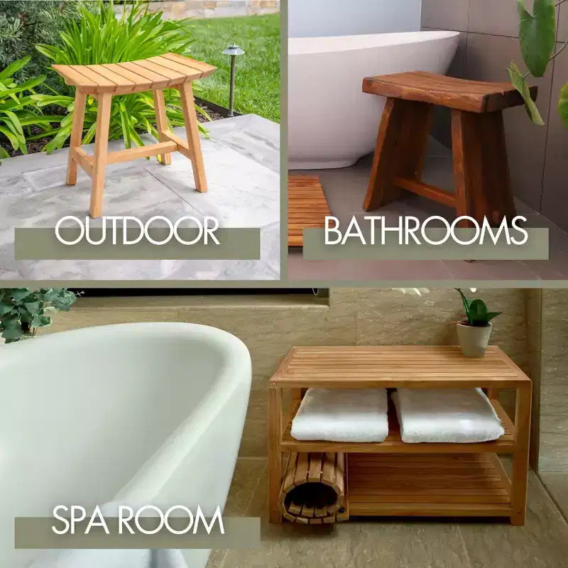 Table d'appoint en teck naturel nordique en forme de C - Beige