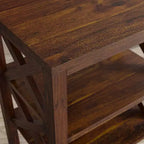 Jofran, Table d'appoint moderne rustique en bois massif X-Side avec deux étagères, Rouge
