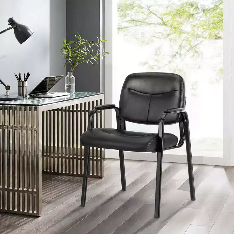JIONJOY Chaise de bureau noire pour visiteurs, chaises de salle d'attente en cuir | Noir
