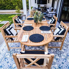 Chaise de salle à manger d'extérieur en teck naturel nordique avec accoudoirs - Beige