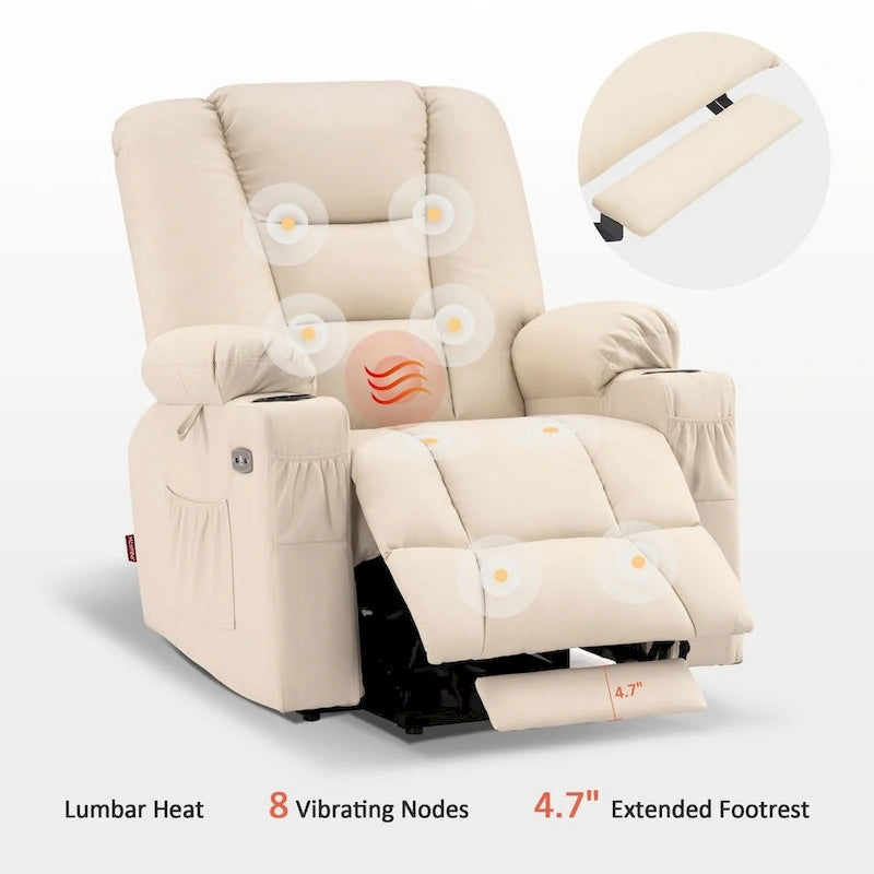 Fauteuil inclinable compact électrique, massant et chauffant (spécialement conçu pour les personnes âgées de petite taille)