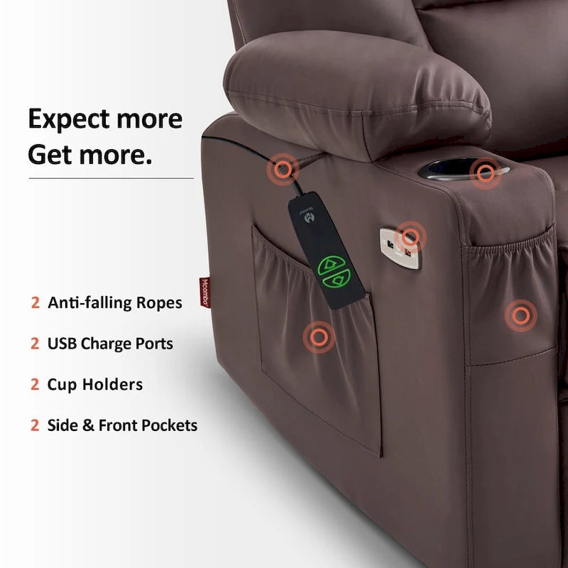 Fauteuil inclinable compact électrique, massant et chauffant (spécialement conçu pour les personnes âgées de petite taille)
