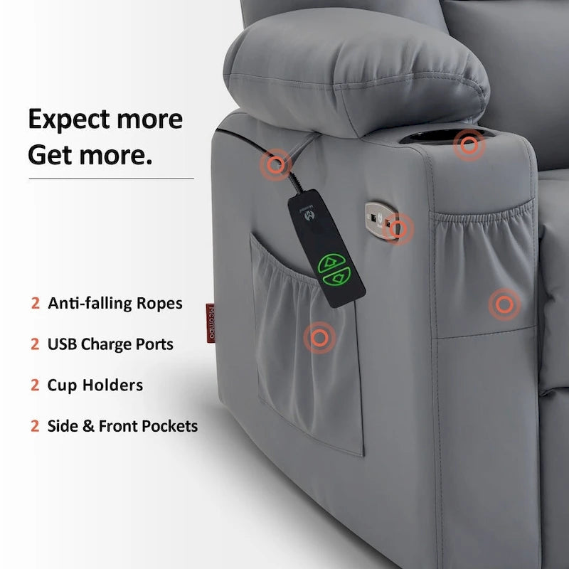 Fauteuil inclinable compact électrique, massant et chauffant (spécialement conçu pour les personnes âgées de petite taille)