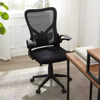 Chaise de bureau VECELO avec dossier mi-haut en maille, hauteur et soutien lombaire réglables, chaise d'ordinateur ergonomique pour la maison/le bureau/le travail, Noir