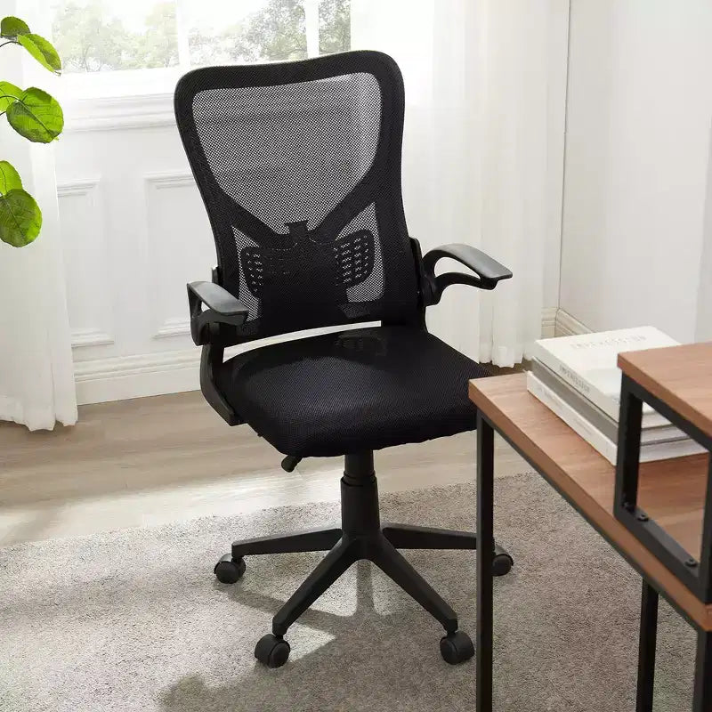 Chaise de bureau VECELO avec dossier mi-haut en maille, hauteur et soutien lombaire réglables, chaise d'ordinateur ergonomique pour la maison/le bureau/le travail, Noir