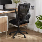 Chaise de bureau VECELO avec dossier mi-haut en maille, hauteur et soutien lombaire réglables, chaise d'ordinateur ergonomique pour la maison/le bureau/le travail, Noir