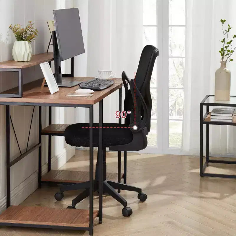 Chaise de bureau VECELO avec dossier mi-haut en maille, hauteur et soutien lombaire réglables, chaise d'ordinateur ergonomique pour la maison/le bureau/le travail, Noir