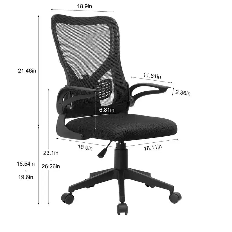 Chaise de bureau VECELO avec dossier mi-haut en maille, hauteur et soutien lombaire réglables, chaise d'ordinateur ergonomique pour la maison/le bureau/le travail, Noir