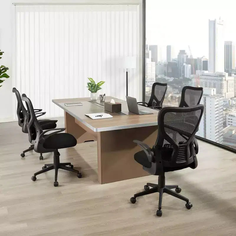 Chaise de bureau VECELO avec dossier mi-haut en maille, hauteur et soutien lombaire réglables, chaise d'ordinateur ergonomique pour la maison/le bureau/le travail, Noir
