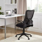 Chaise de bureau VECELO avec dossier mi-haut en maille, hauteur et soutien lombaire réglables, chaise d'ordinateur ergonomique pour la maison/le bureau/le travail, Noir