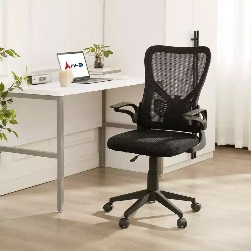 Chaise de bureau VECELO avec dossier mi-haut en maille, hauteur et soutien lombaire réglables, chaise d'ordinateur ergonomique pour la maison/le bureau/le travail, Noir
