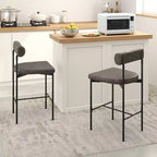 Lot de 2 tabourets de bar Costway 26 avec coussin rembourré et dossier, repose-pieds marron/gris