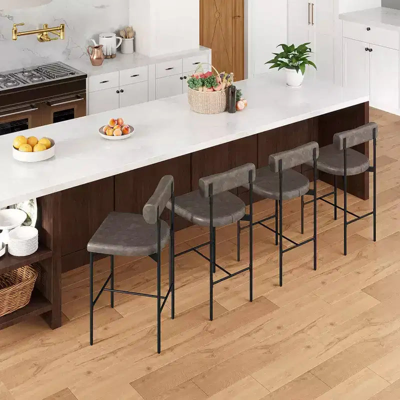 Lot de 2 tabourets de bar Costway 26 avec coussin rembourré et dossier, repose-pieds marron/gris