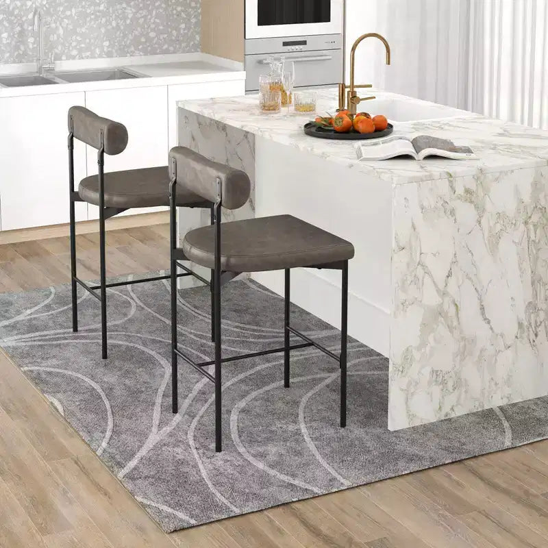 Lot de 2 tabourets de bar Costway 26 avec coussin rembourré et dossier, repose-pieds marron/gris