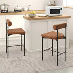 Lot de 2 tabourets de bar Costway 26 avec coussin rembourré et dossier, repose-pieds marron/gris