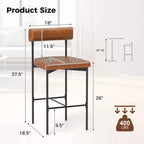 Lot de 2 tabourets de bar Costway 26 avec coussin rembourré et dossier, repose-pieds marron/gris