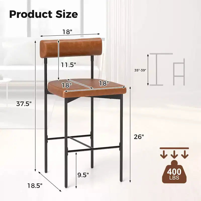 Lot de 2 tabourets de bar Costway 26 avec coussin rembourré et dossier, repose-pieds marron/gris