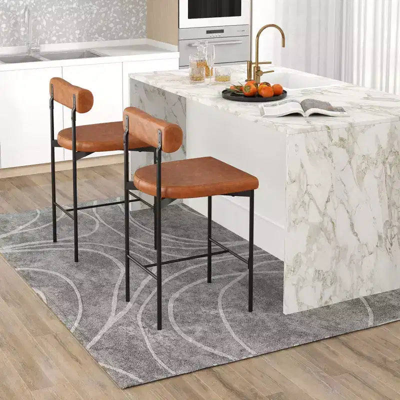 Lot de 2 tabourets de bar Costway 26 avec coussin rembourré et dossier, repose-pieds marron/gris