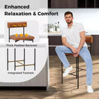 Lot de 2 tabourets de bar Costway 26 avec coussin rembourré et dossier, repose-pieds marron/gris