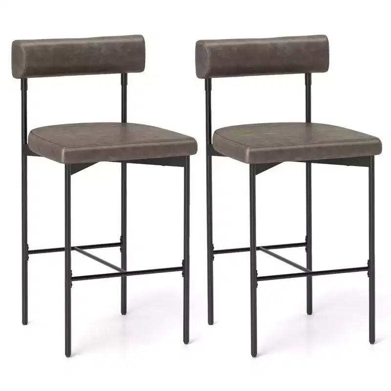 Lot de 2 tabourets de bar Costway 26 avec coussin rembourré et dossier, repose-pieds marron/gris