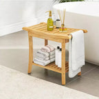 Banc de douche en bambou avec étagères de rangement, capacité de 150 kg, imperméable